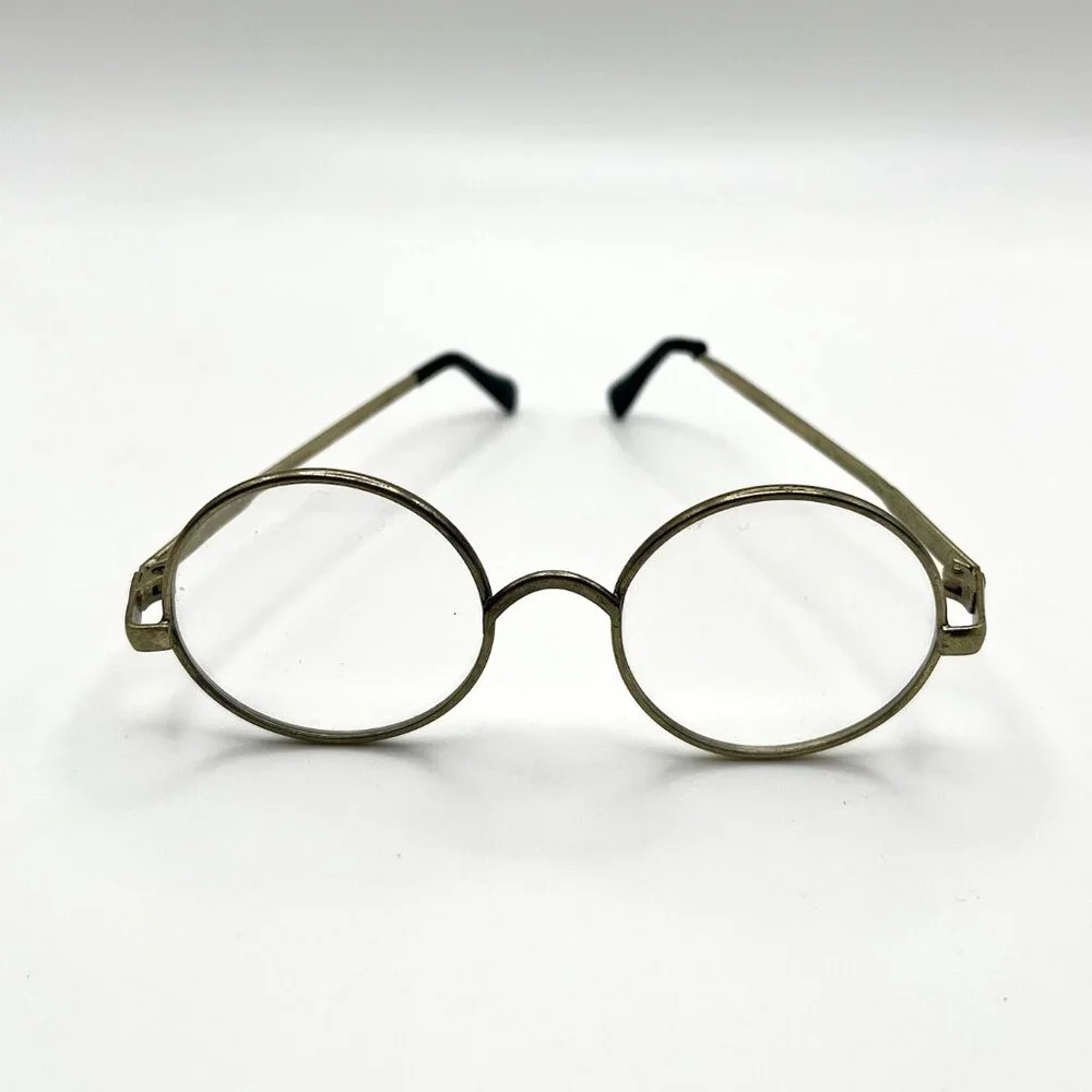 Vintage 70s Brass Round Eyeglasses Retro Wire Frame Toy Doll Kids Costume